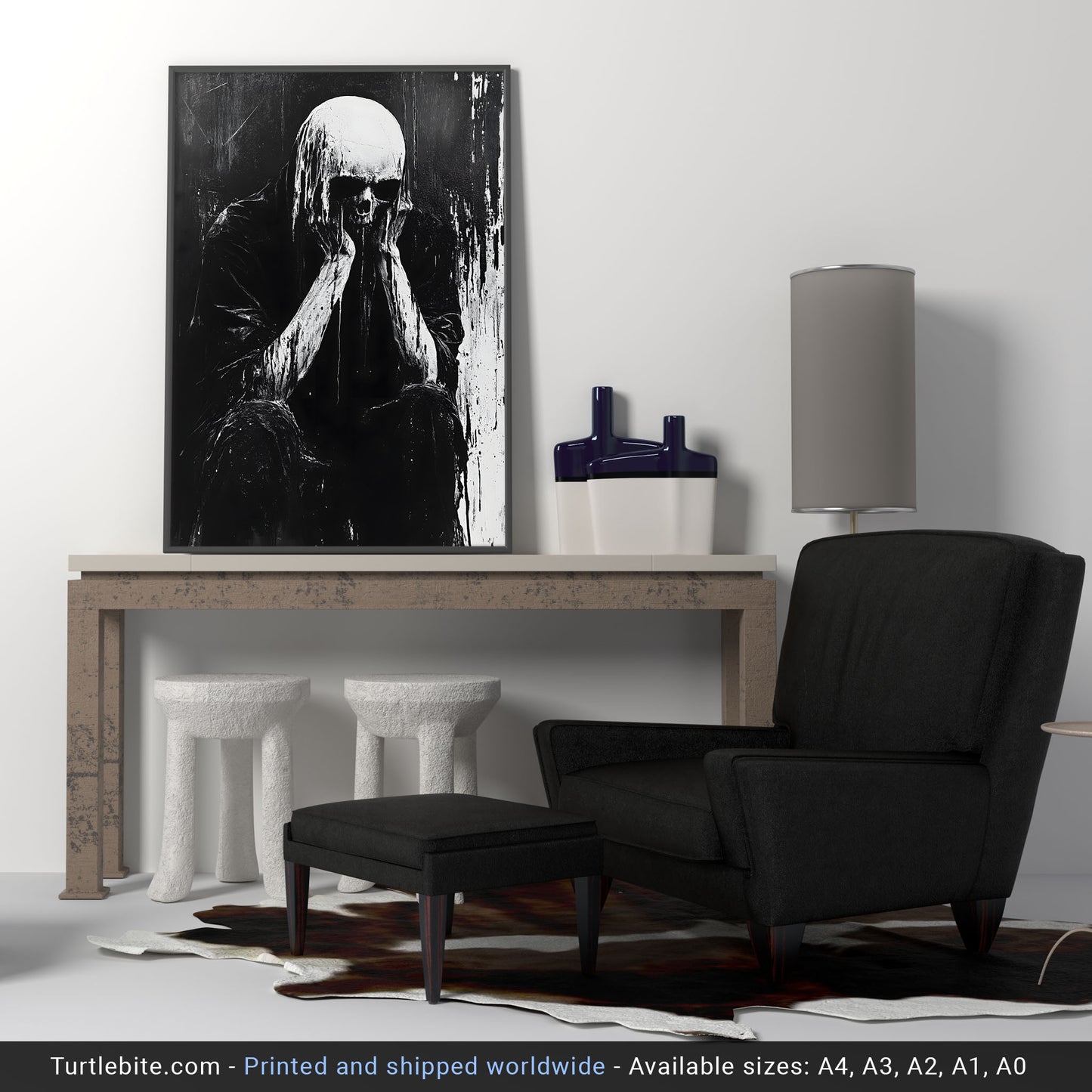 Analog Horror Skull Creature Poster - Black and White Dark Wall Art Painting