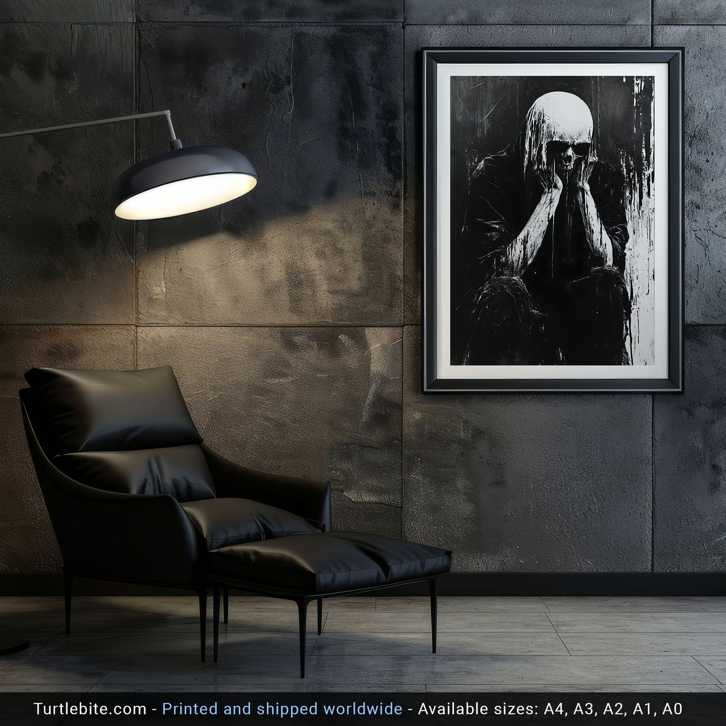 Analog Horror Skull Creature Poster - Black and White Dark Wall Art Painting