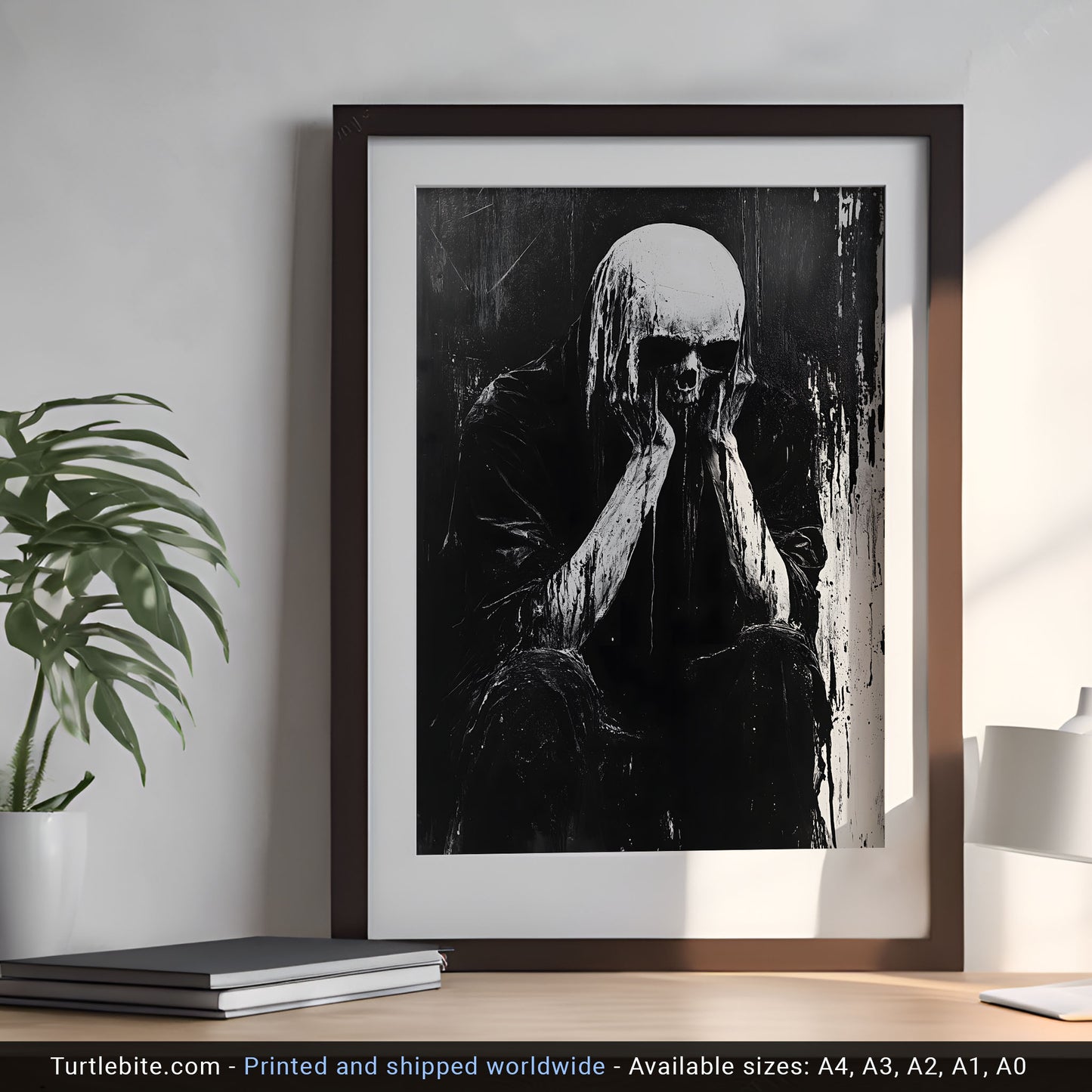 Analog Horror Skull Creature Poster - Black and White Dark Wall Art Painting