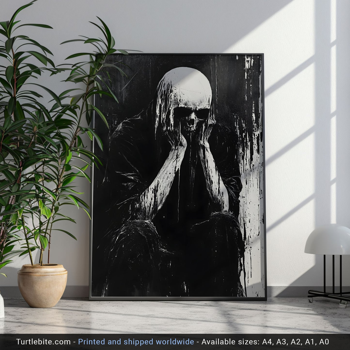 Analog Horror Skull Creature Poster - Black and White Dark Wall Art Painting