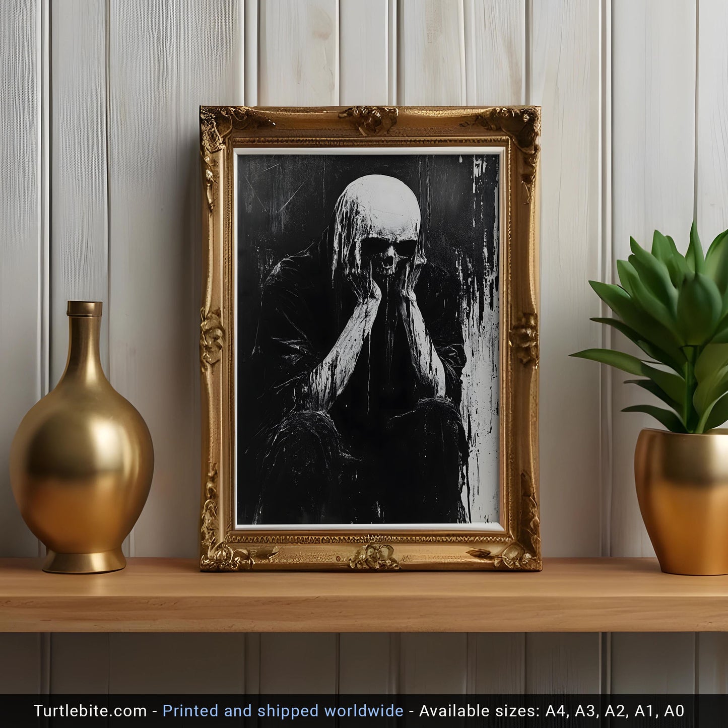 Analog Horror Skull Creature Poster - Black and White Dark Wall Art Painting