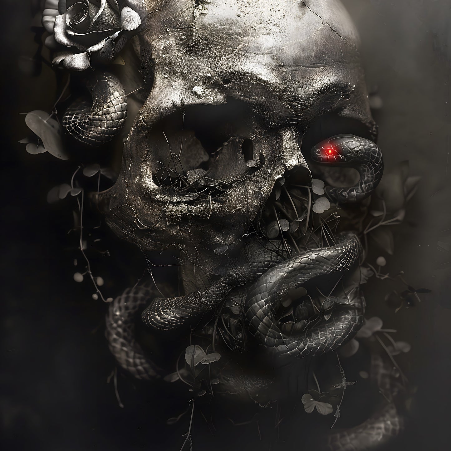 Black Snake and Skull Poster, Macabre Dark Art Print