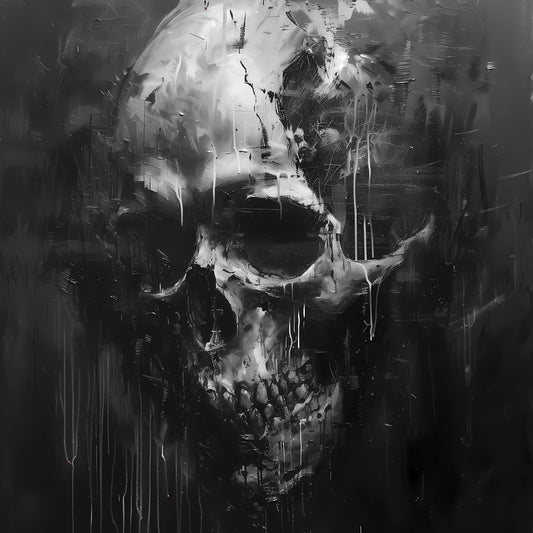 Black and White Skull Painting, Gothic Dark Aesthetic Wall Art