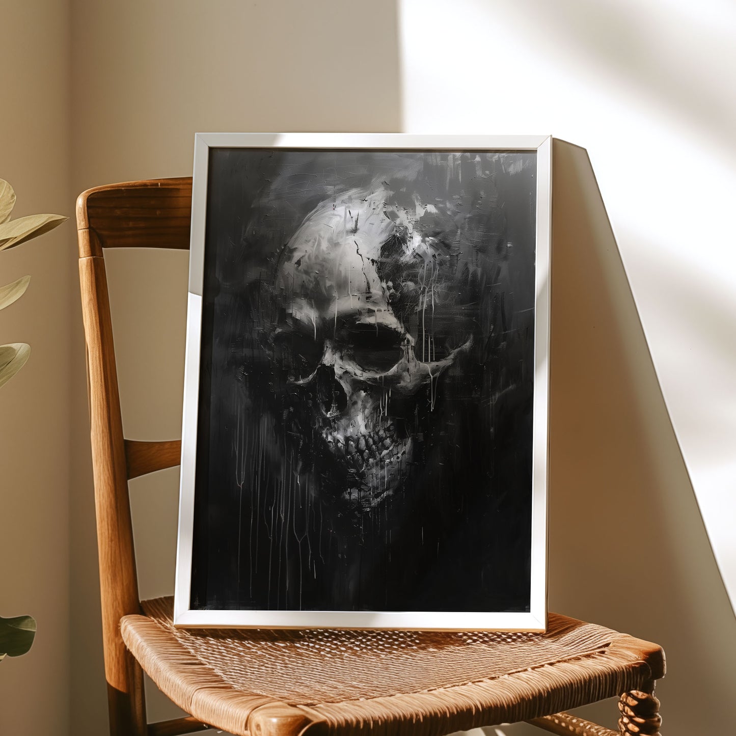 Black and White Skull Painting, Gothic Dark Aesthetic Wall Art