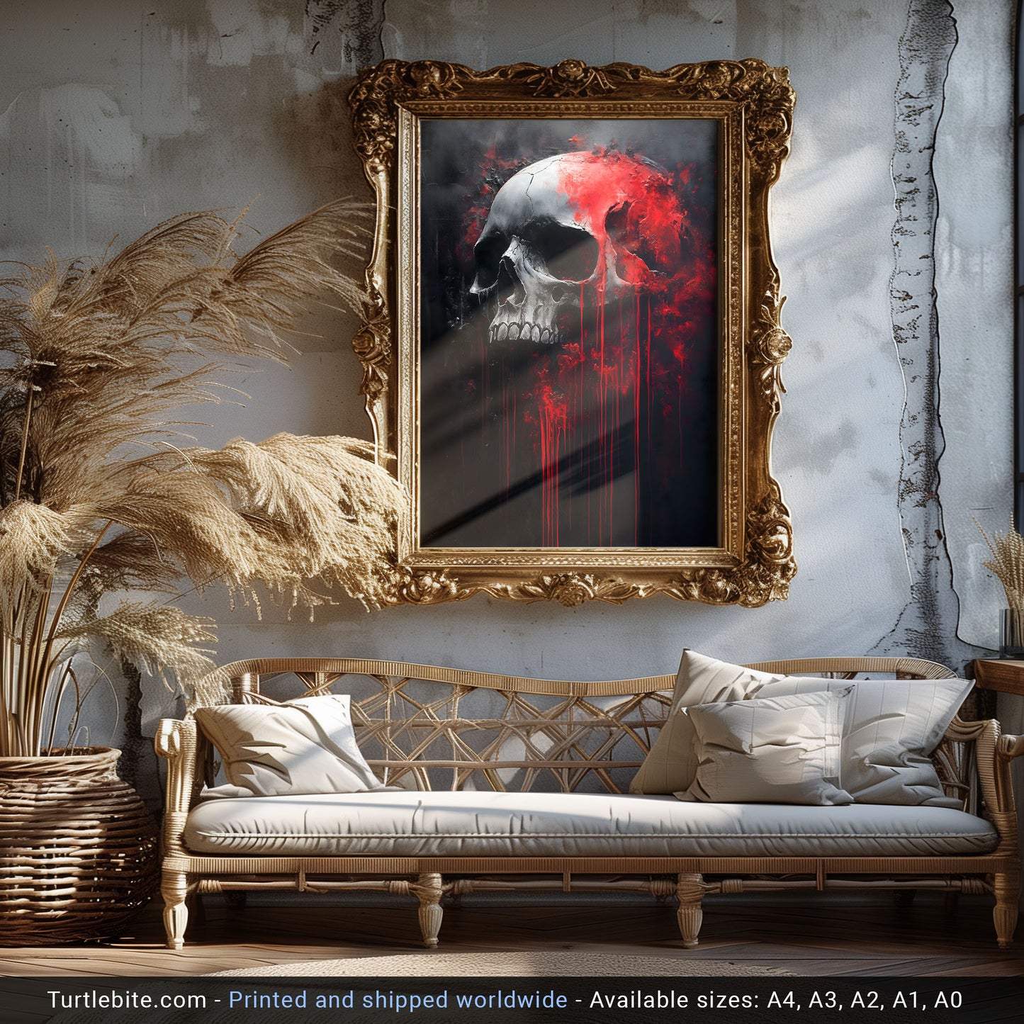 Creepy Bloody Skull Painting Poster, Haunted Art Painting, Horror Artwork