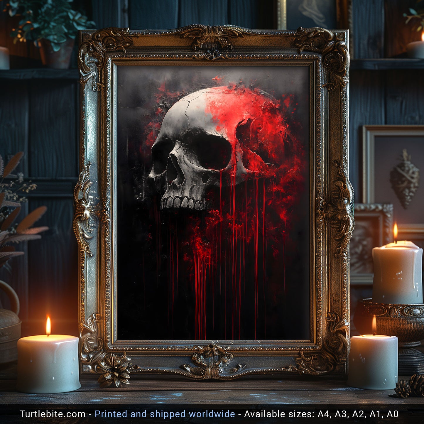 Creepy Bloody Skull Painting Poster, Haunted Art Painting, Horror Artwork