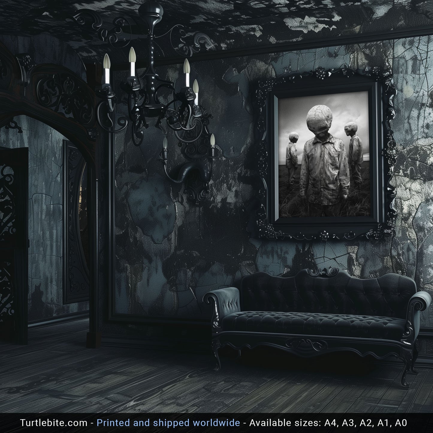 Creepy Brittle Heads Poster - Vintage Gothic Wall Art - Haunting Black and White Photography