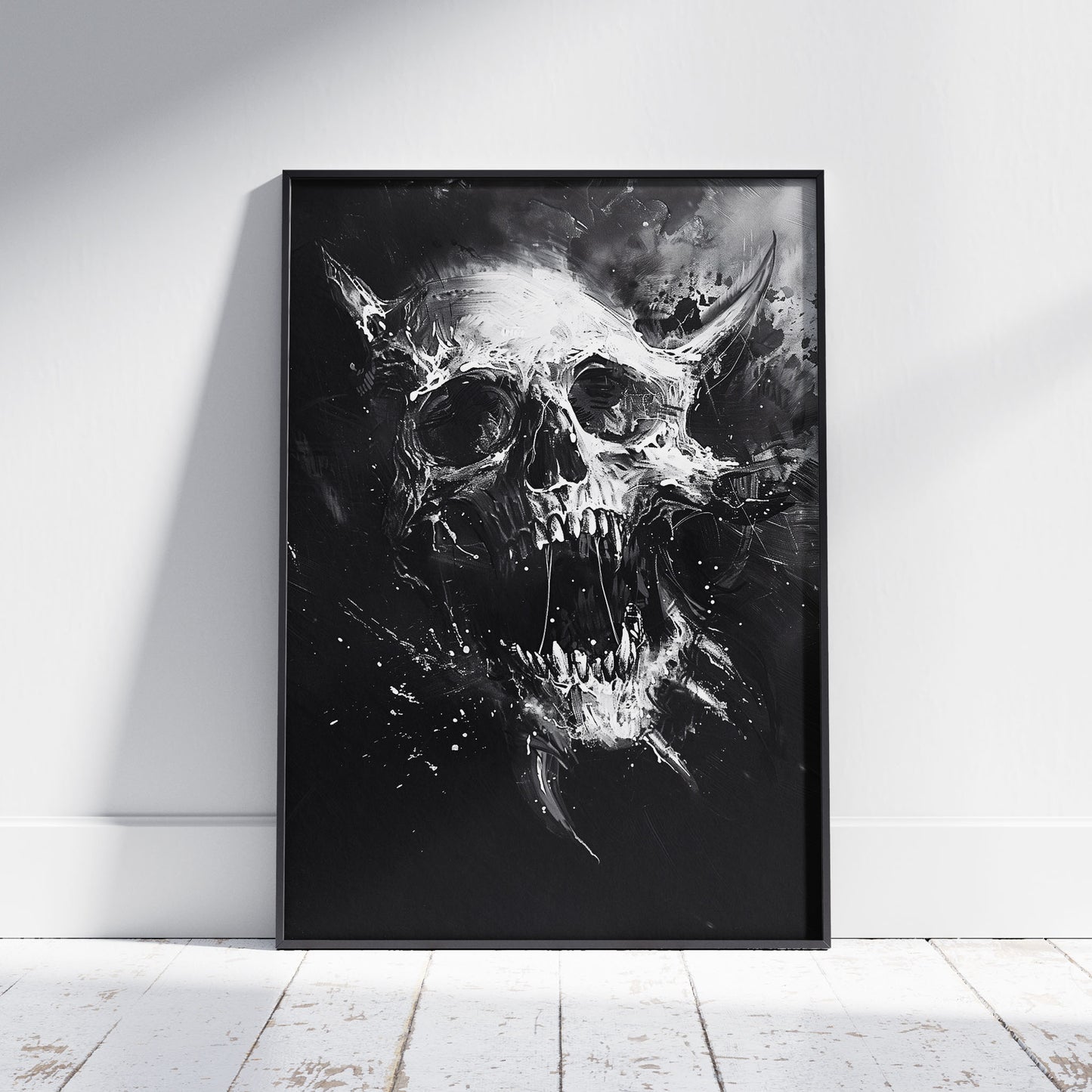 Creepy Screaming Skull Wall Decor - Black and White Horror Poster