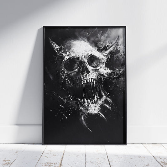 Creepy Screaming Skull Wall Decor - Black and White Horror Poster