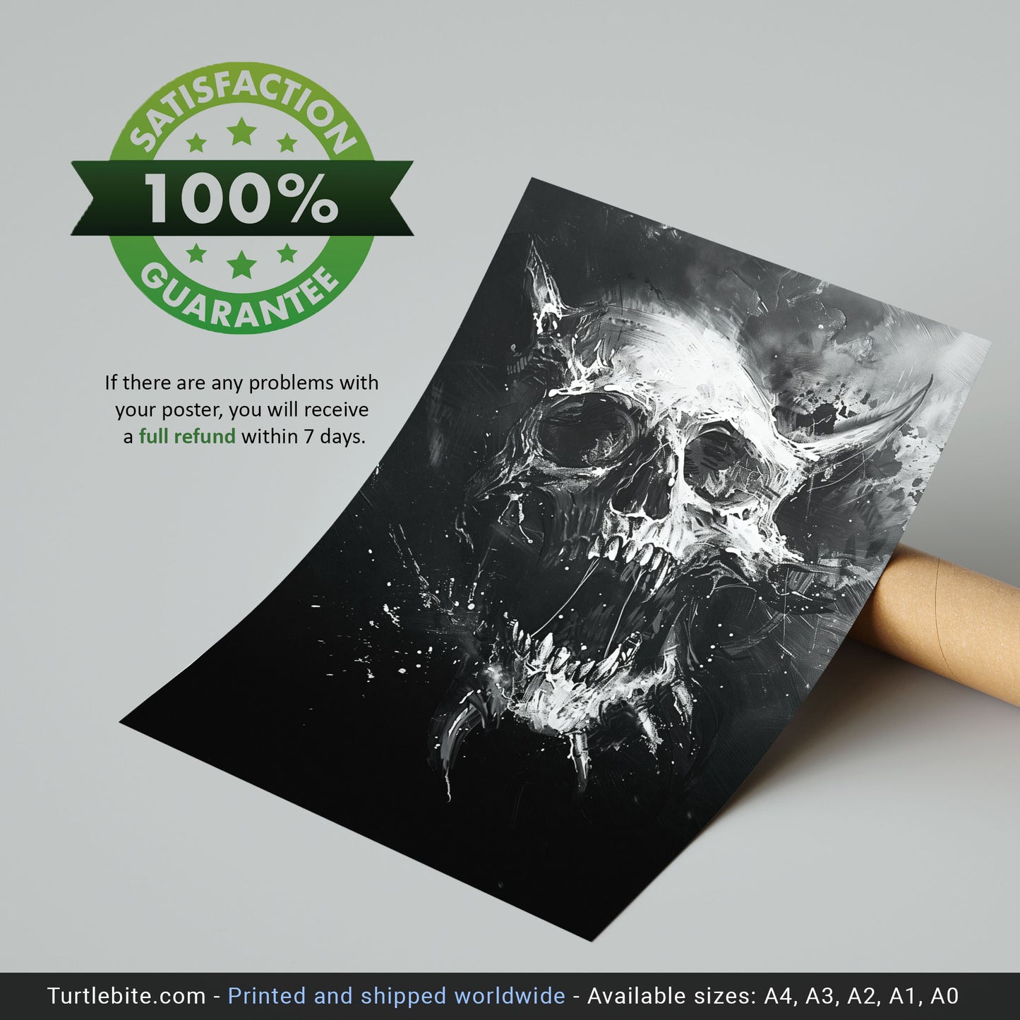 Creepy Screaming Skull Wall Decor - Black and White Horror Poster