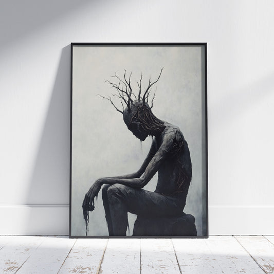 Creepy Sitting Tree Man Oil Painting Poster | Mysterious Painting