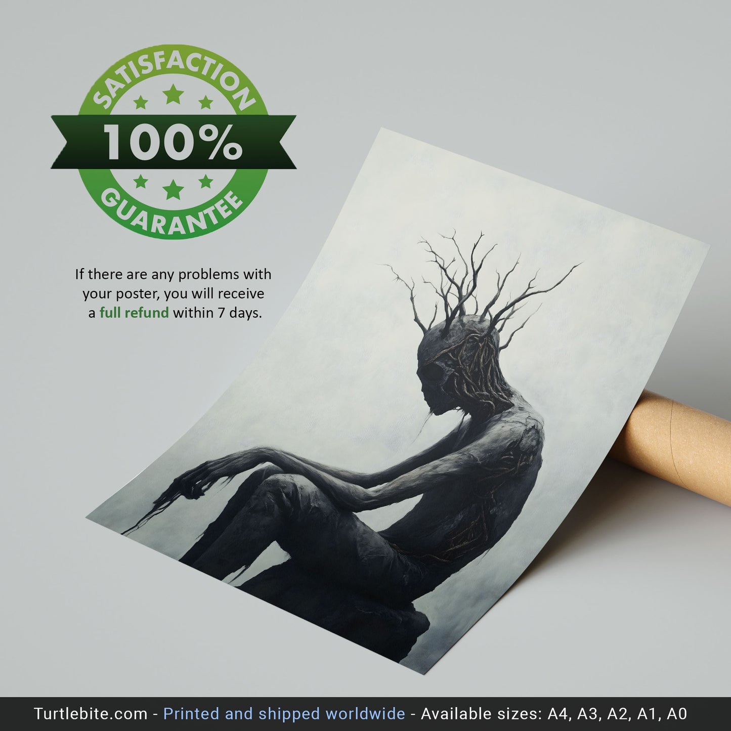 Creepy Sitting Tree Man Oil Painting Poster | Mysterious Painting