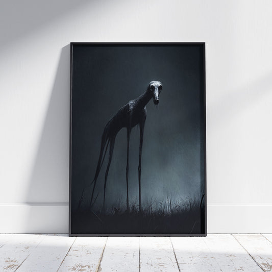 Creepy Slender Dog Strolling Alone - Dark Fine Art - Gothic Wall Art - Spooky Poster Print