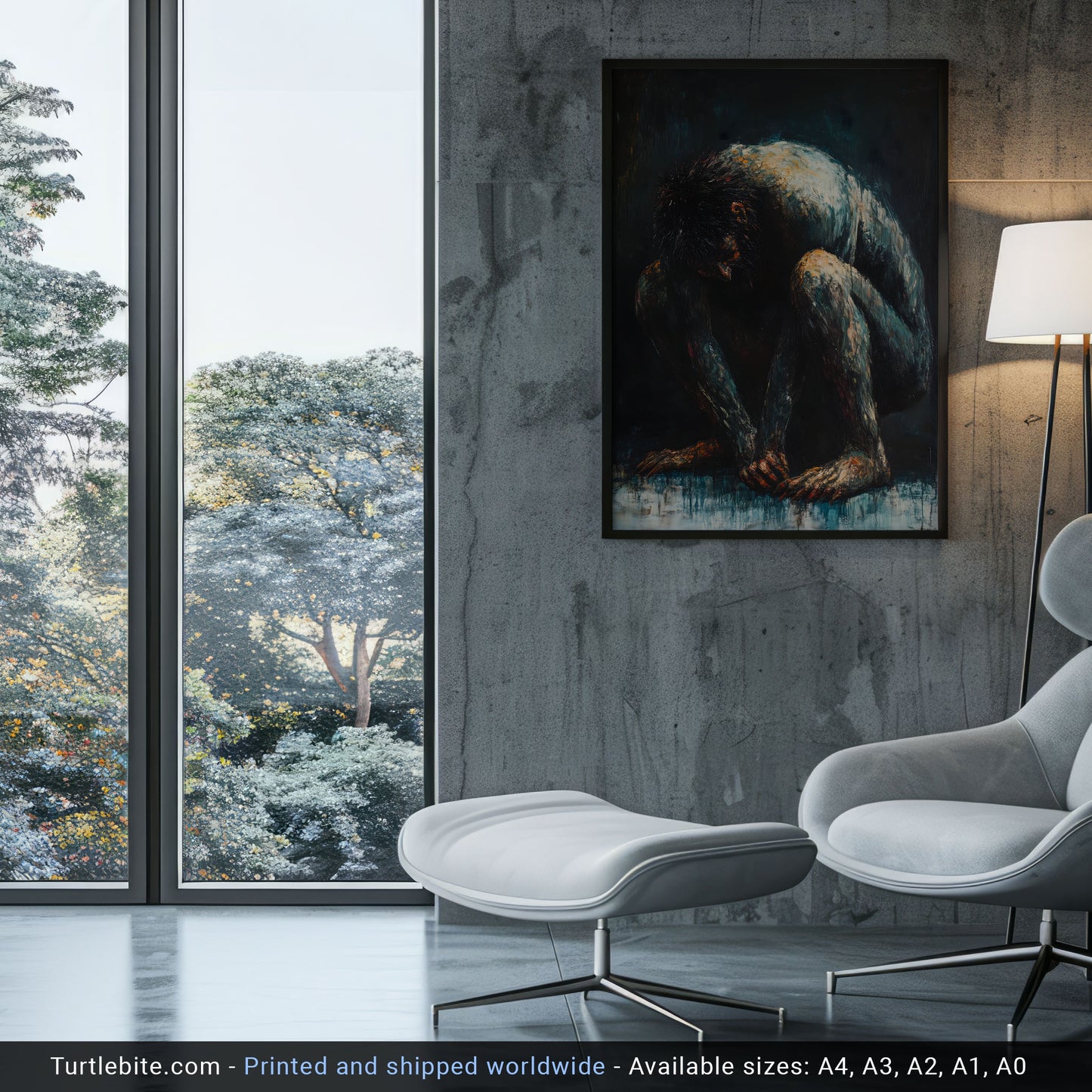 Dark Oil Painting of a Crouching Troll Poster, Moody Wall Art Print