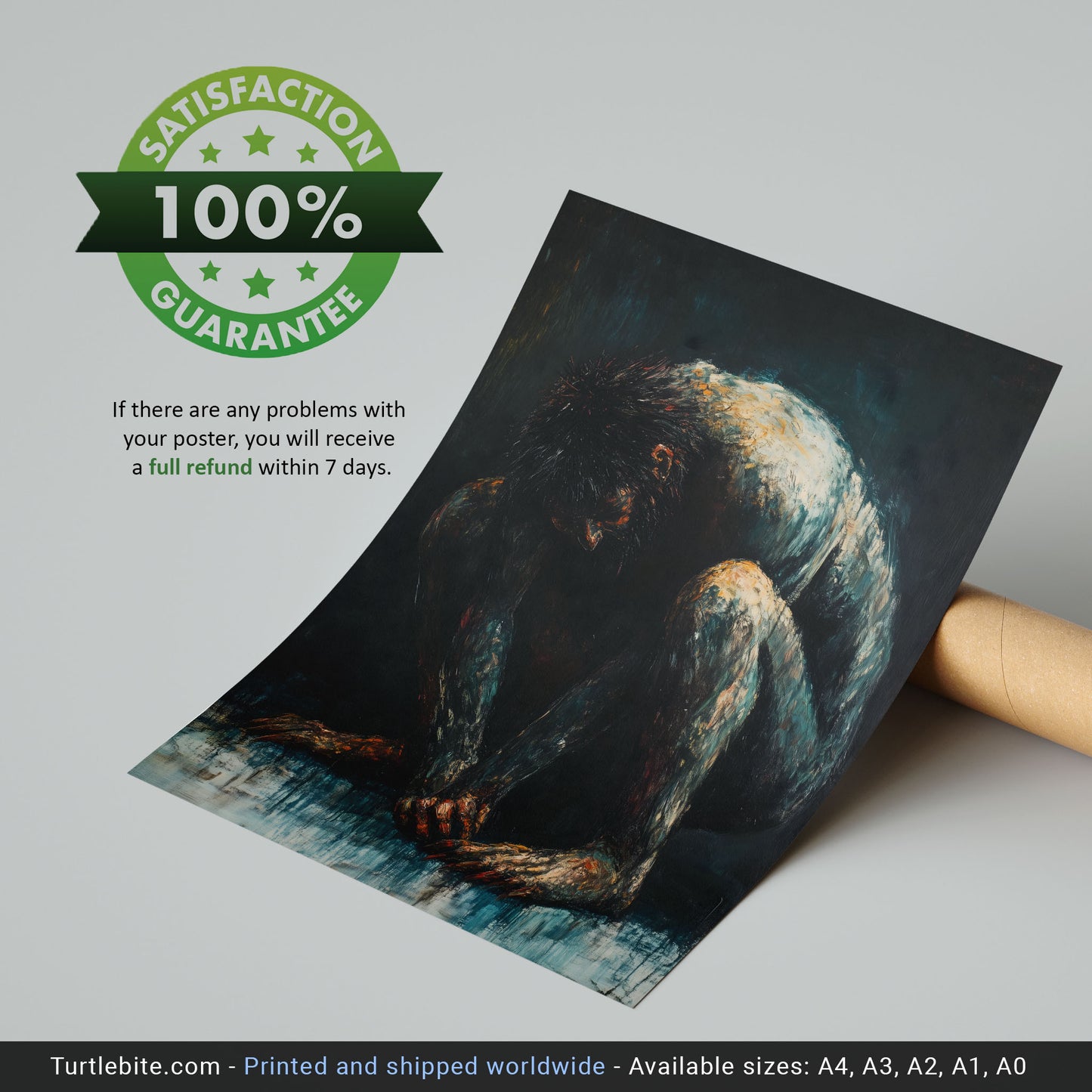 Dark Oil Painting of a Crouching Troll Poster, Moody Wall Art Print