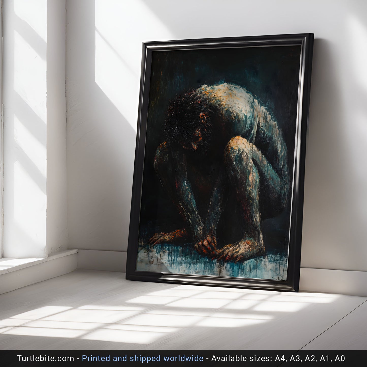 Dark Oil Painting of a Crouching Troll Poster, Moody Wall Art Print