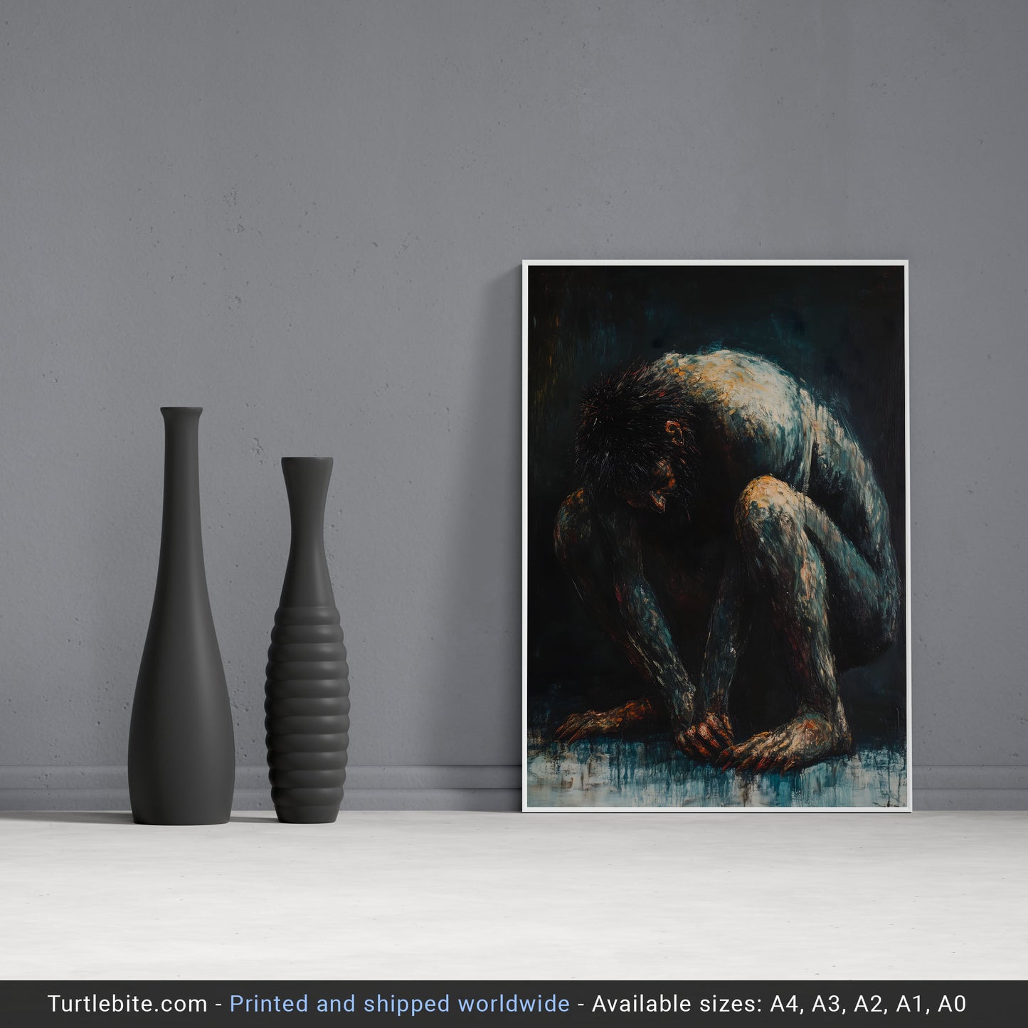 Dark Oil Painting of a Crouching Troll Poster, Moody Wall Art Print