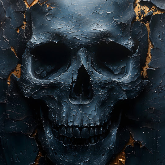 Eerie Dark Blue Skull Painting - Haunting Wall Art - Creepy Home Decor