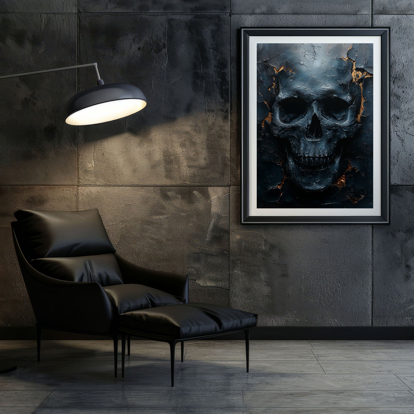 Eerie Dark Blue Skull Painting - Haunting Wall Art - Creepy Home Decor