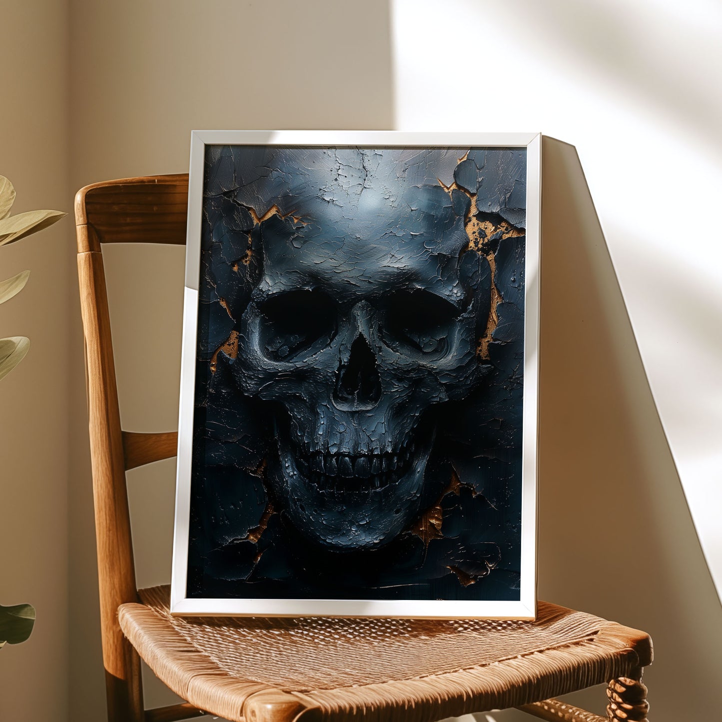 Eerie Dark Blue Skull Painting - Haunting Wall Art - Creepy Home Decor