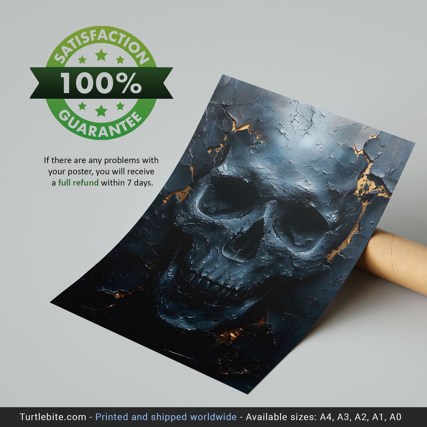 Eerie Dark Blue Skull Painting - Haunting Wall Art - Creepy Home Decor