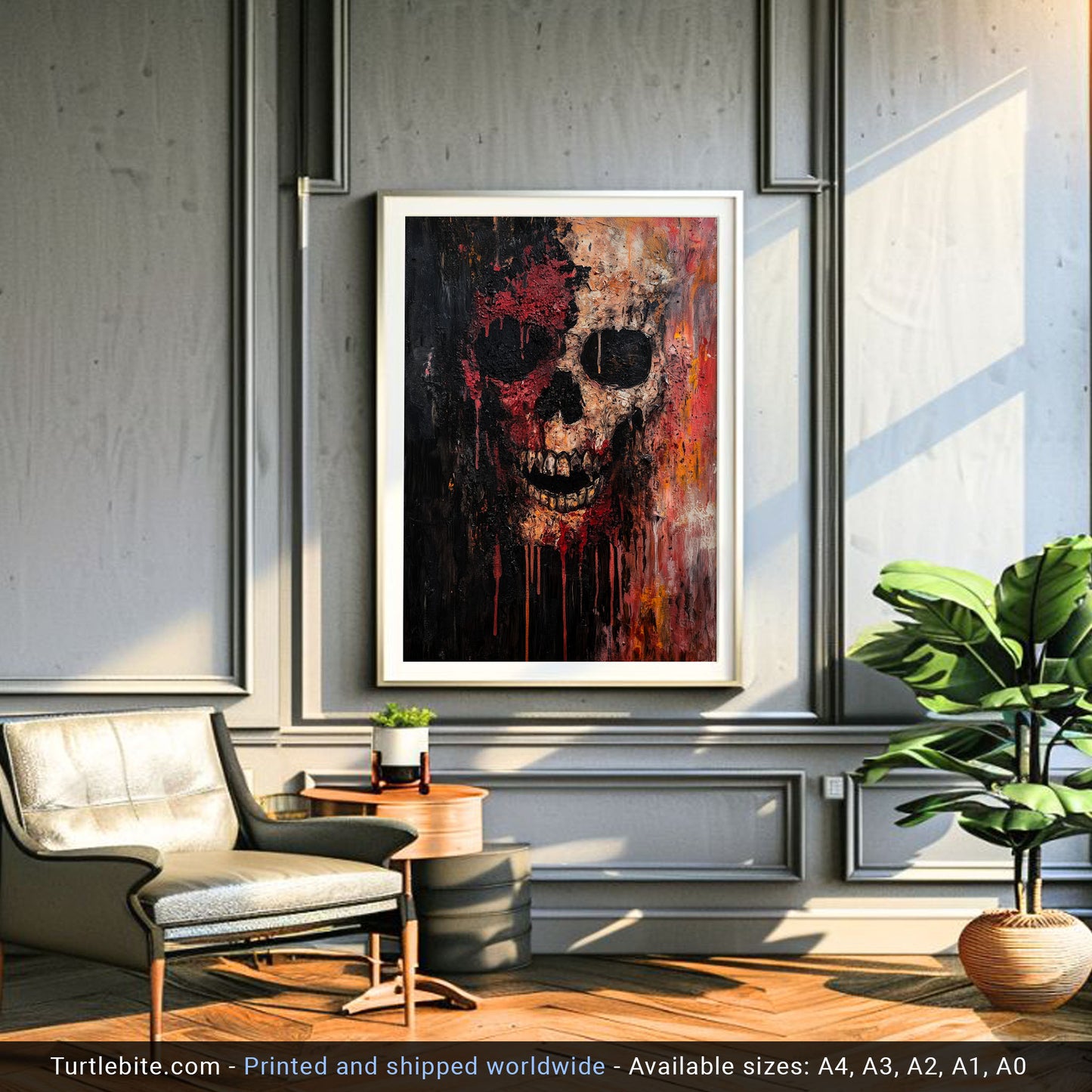 Gritty Skull Oil Painting Poster | Gothic Wall Art Print | Moody Halloween Print | Memento Mori Painting