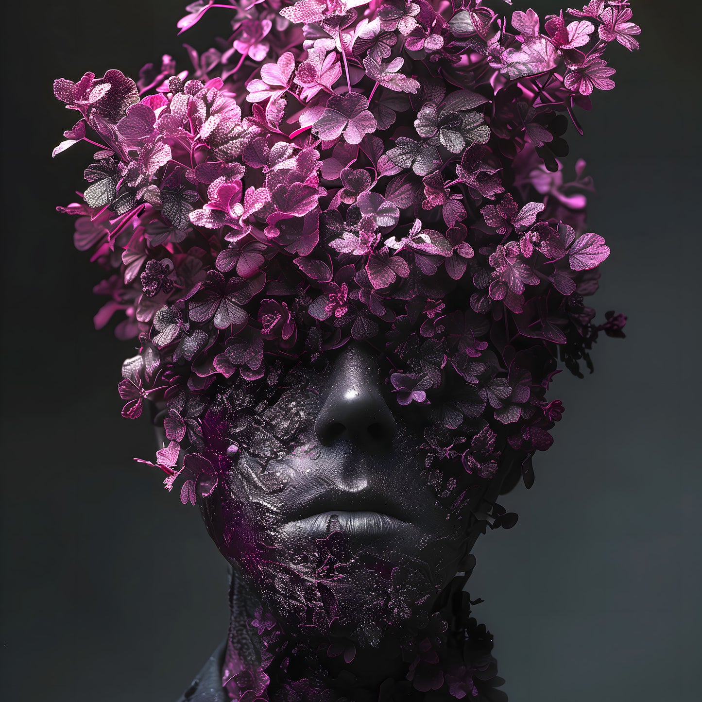 Gothic Elegance: Vibrant Portrait Wall Art with Head Full of Flowers