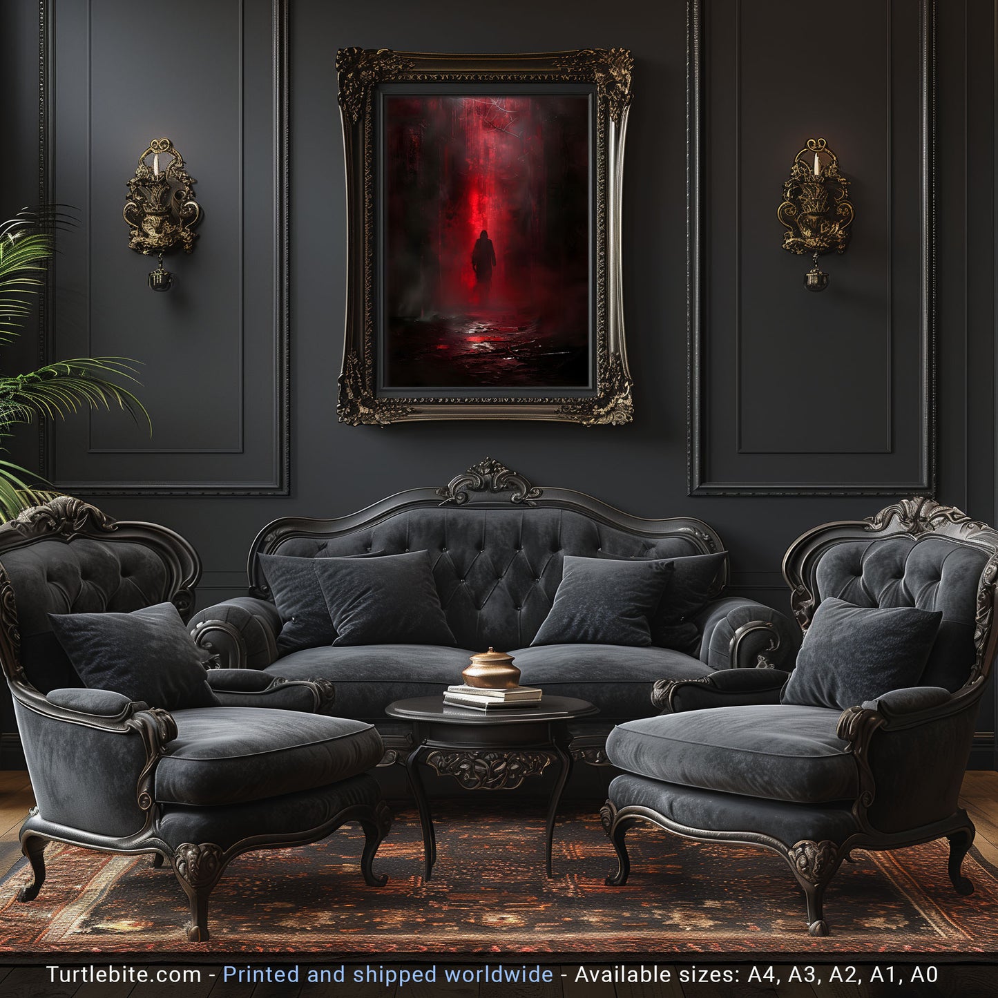 Gothic Epic Poster - Mystical Creepy Wall Art - Dark Red Hue - Cinematic Print