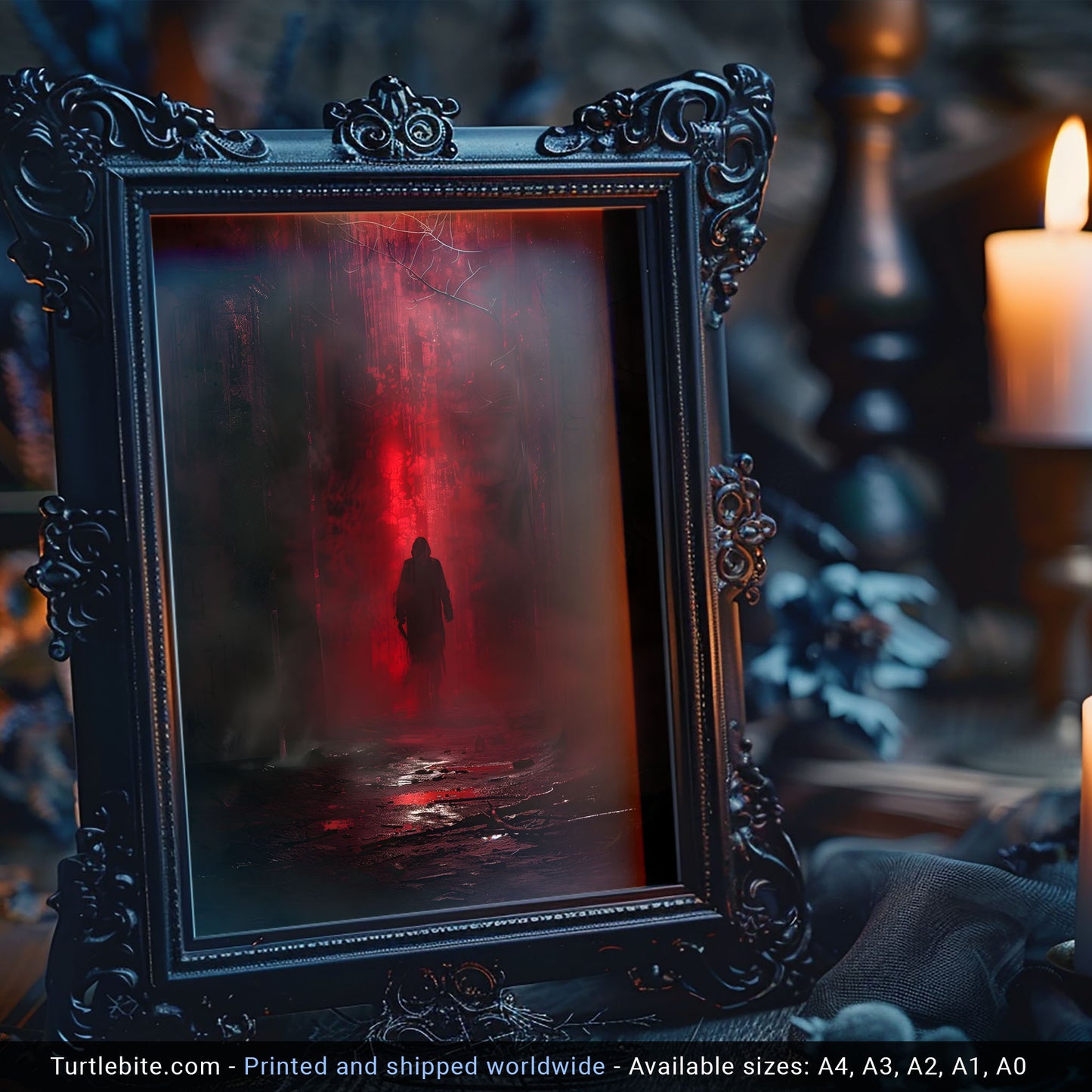 Gothic Epic Poster - Mystical Creepy Wall Art - Dark Red Hue - Cinematic Print