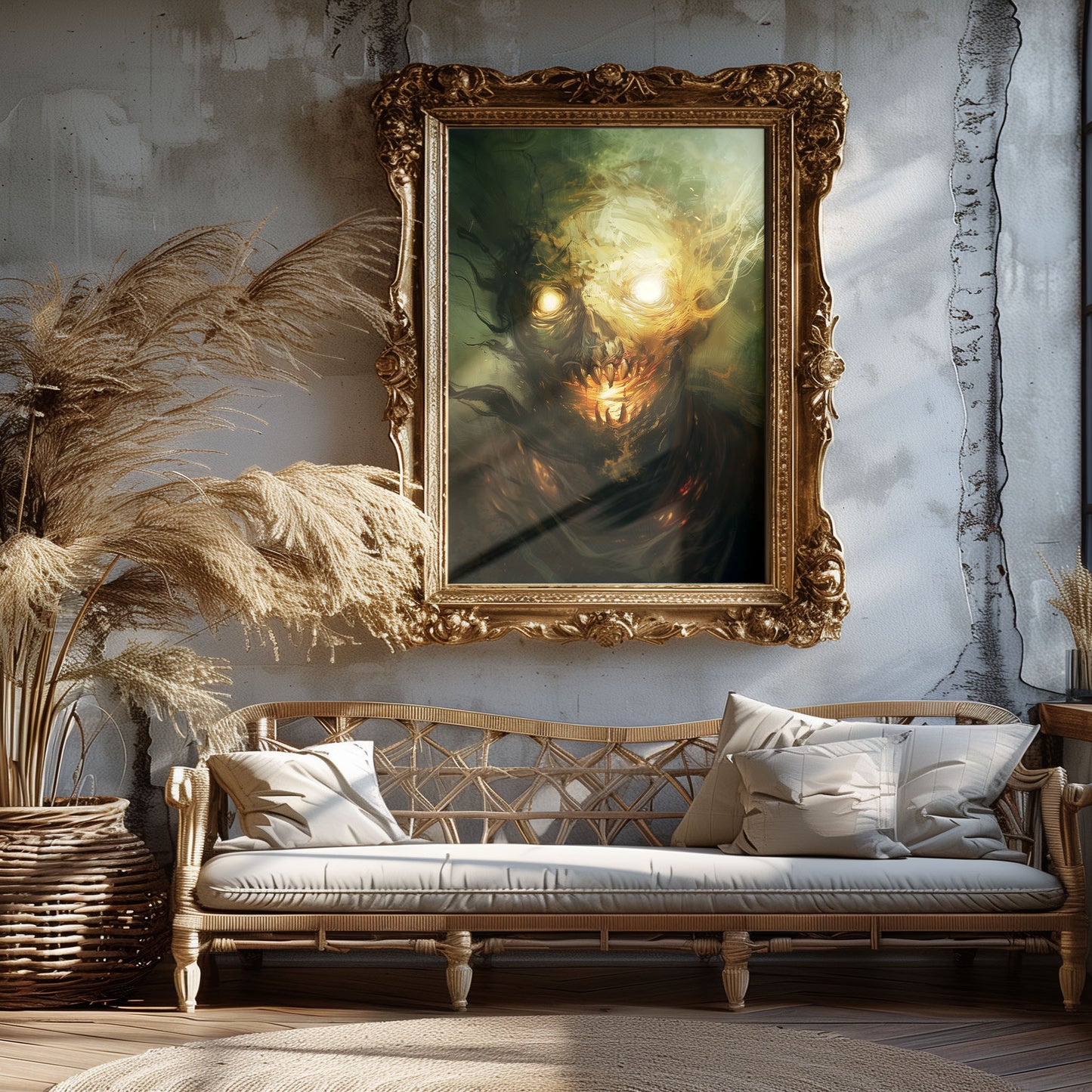 Gothic Fire Head Painting - Creepy Wall Art for a Haunting Home Decor