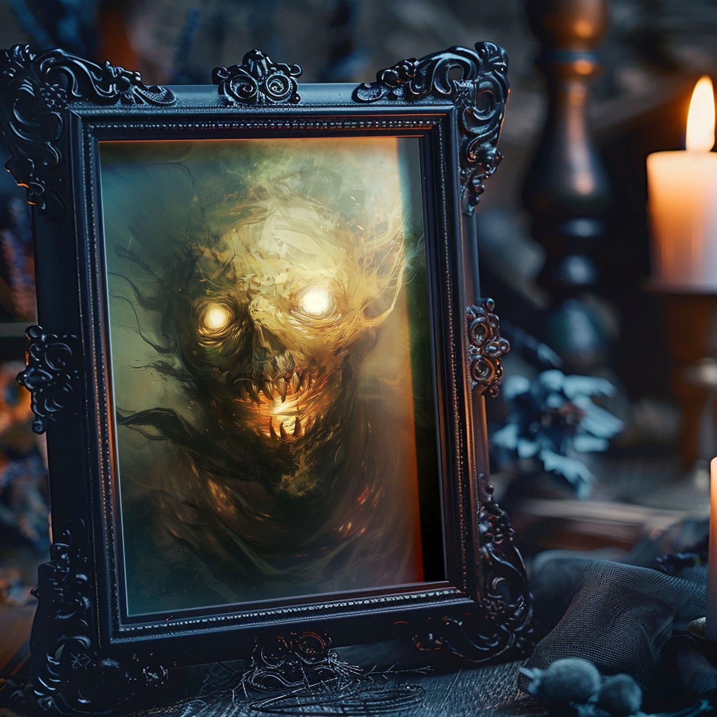Gothic Fire Head Painting - Creepy Wall Art for a Haunting Home Decor