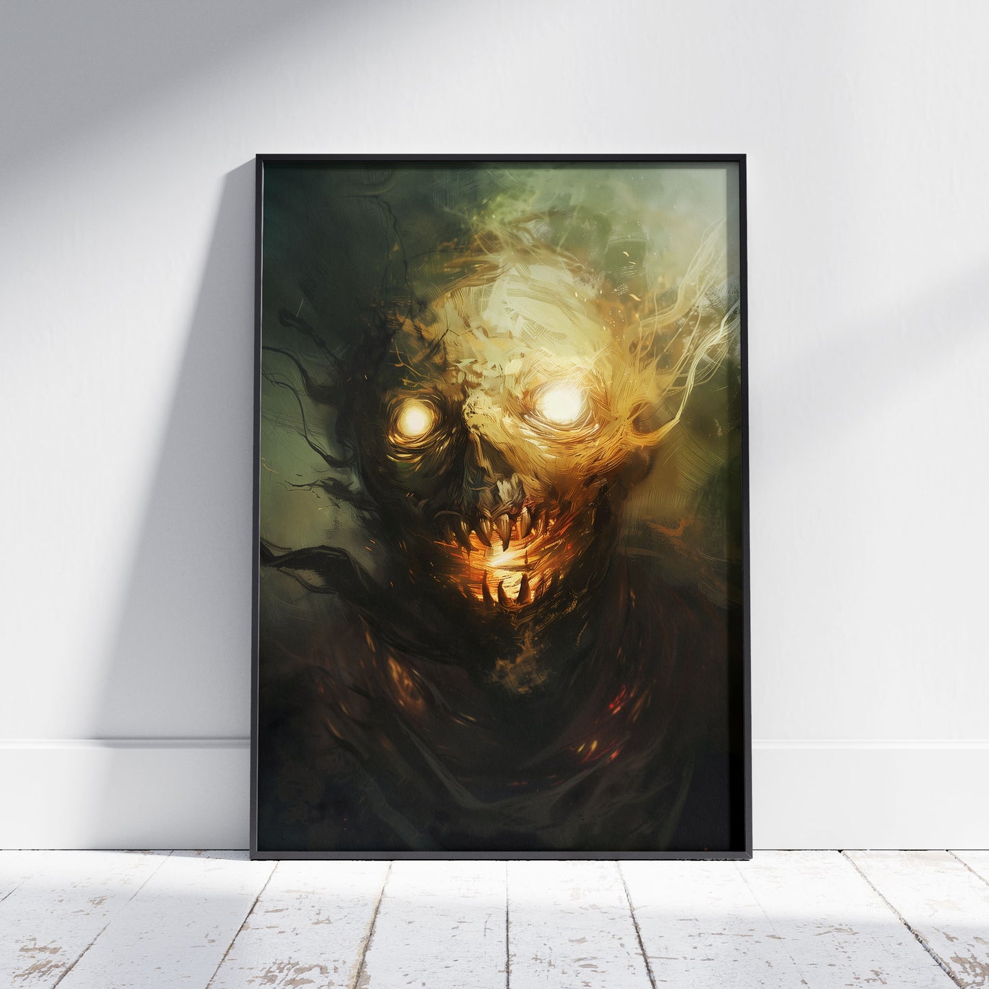 Gothic Fire Head Painting - Creepy Wall Art for a Haunting Home Decor