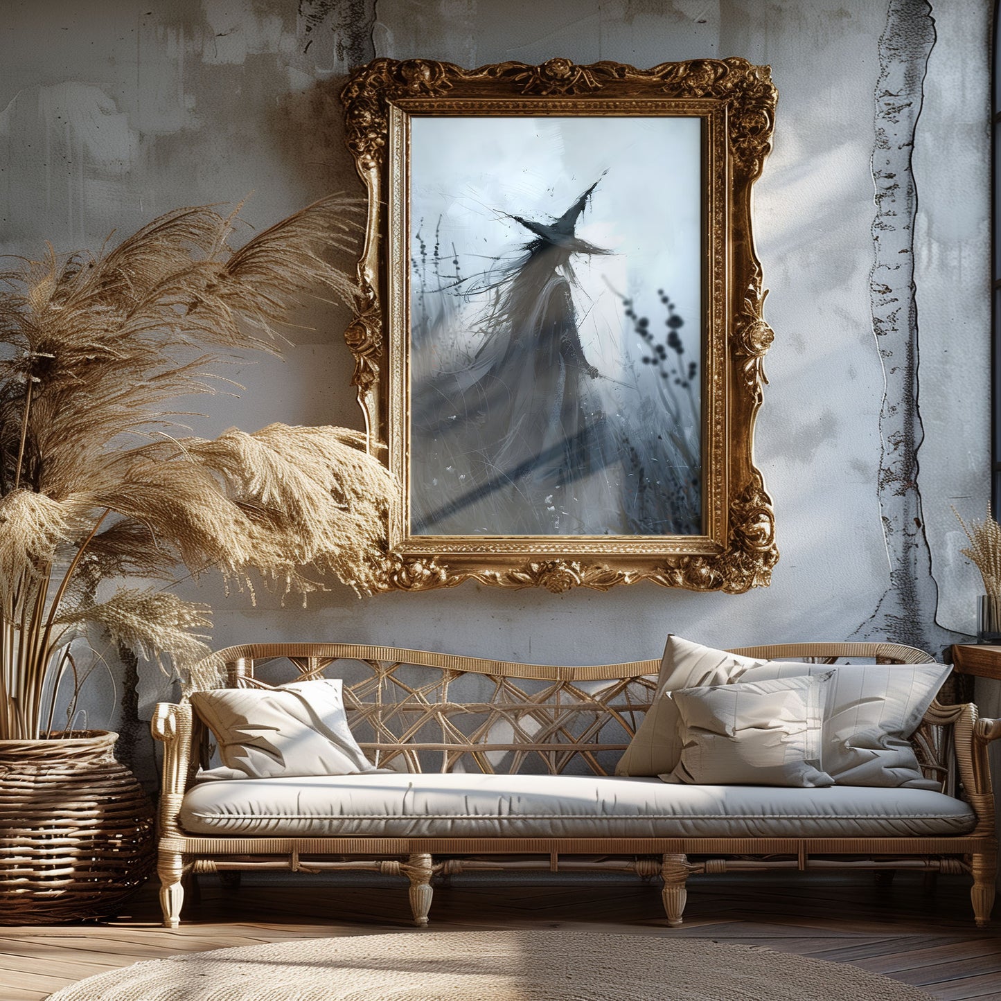 Gothic Witch Art: Dark Painting in High Grass Poster Print