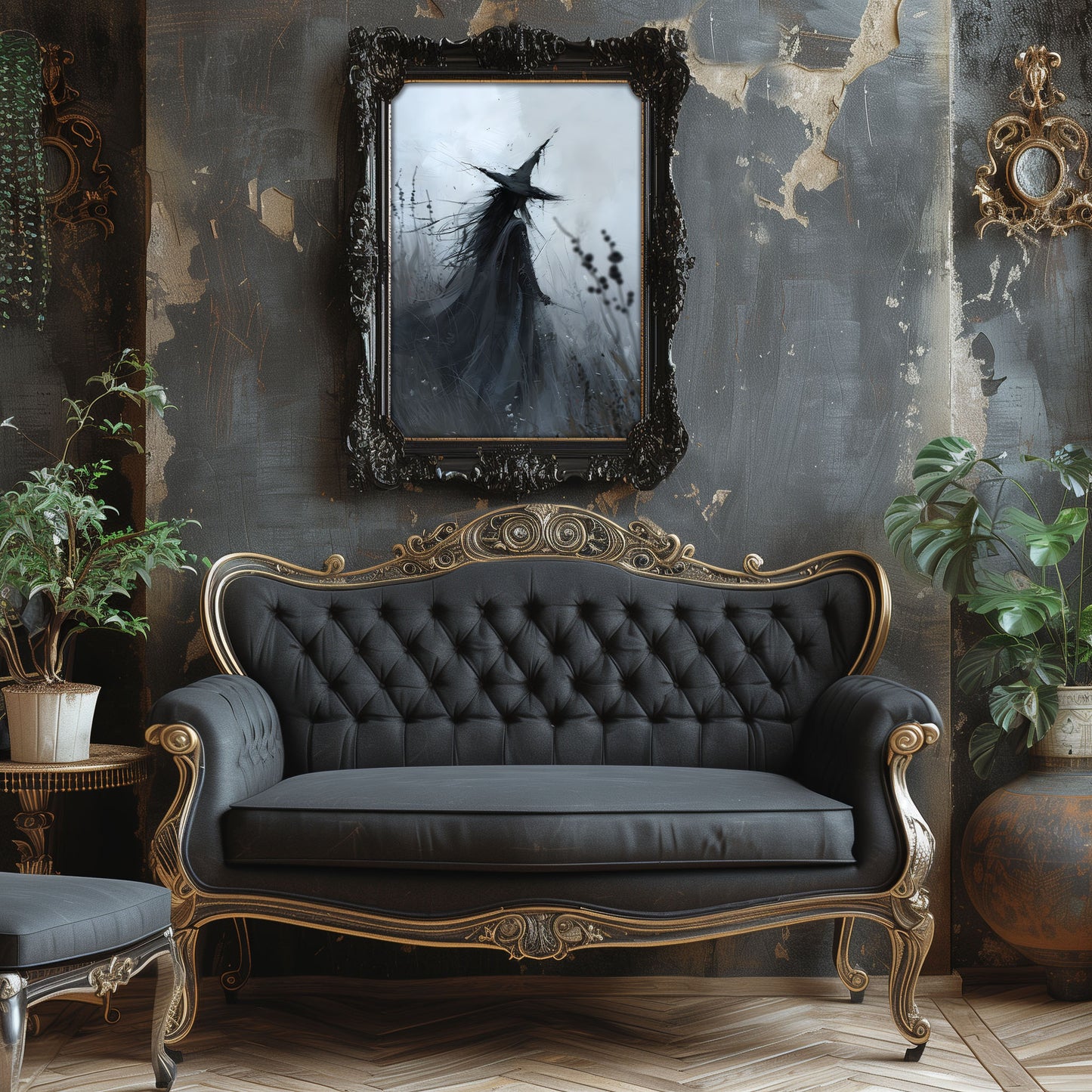Gothic Witch Art: Dark Painting in High Grass Poster Print