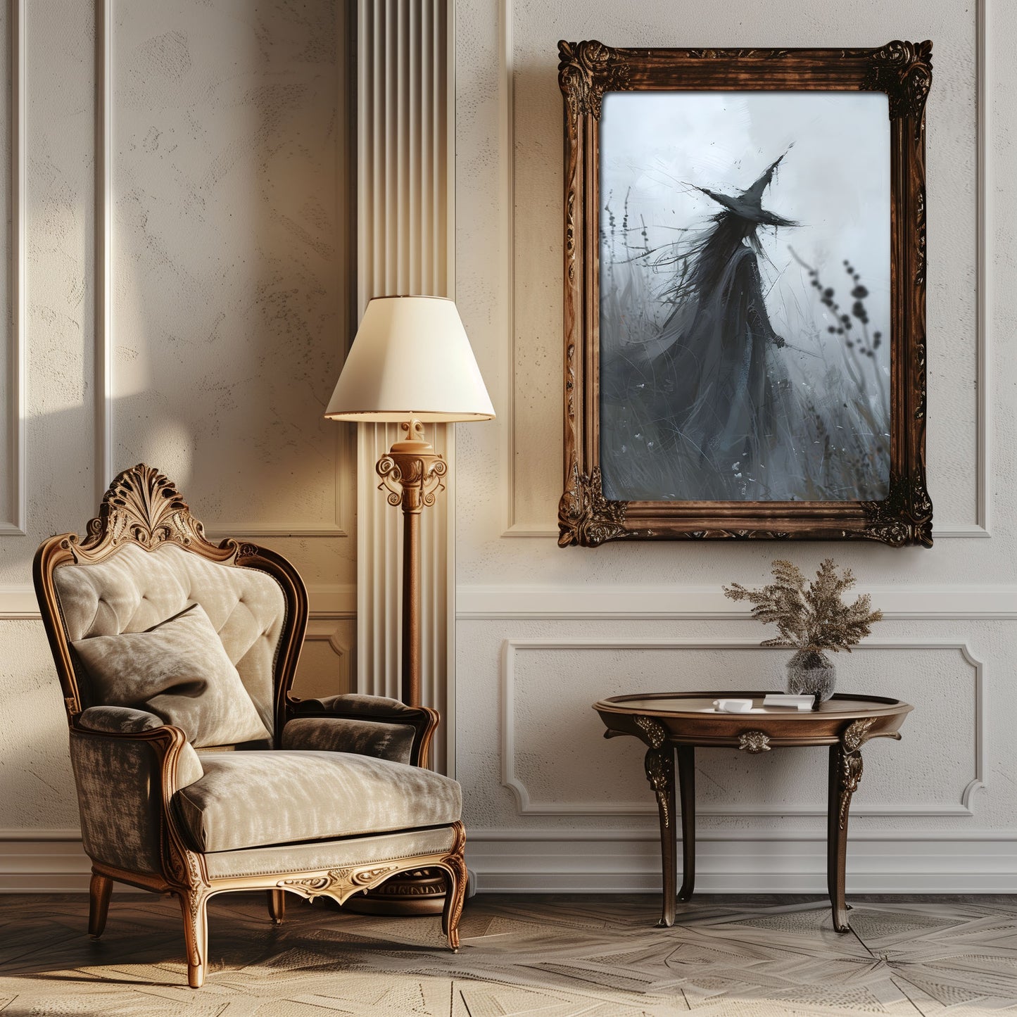Gothic Witch Art: Dark Painting in High Grass Poster Print