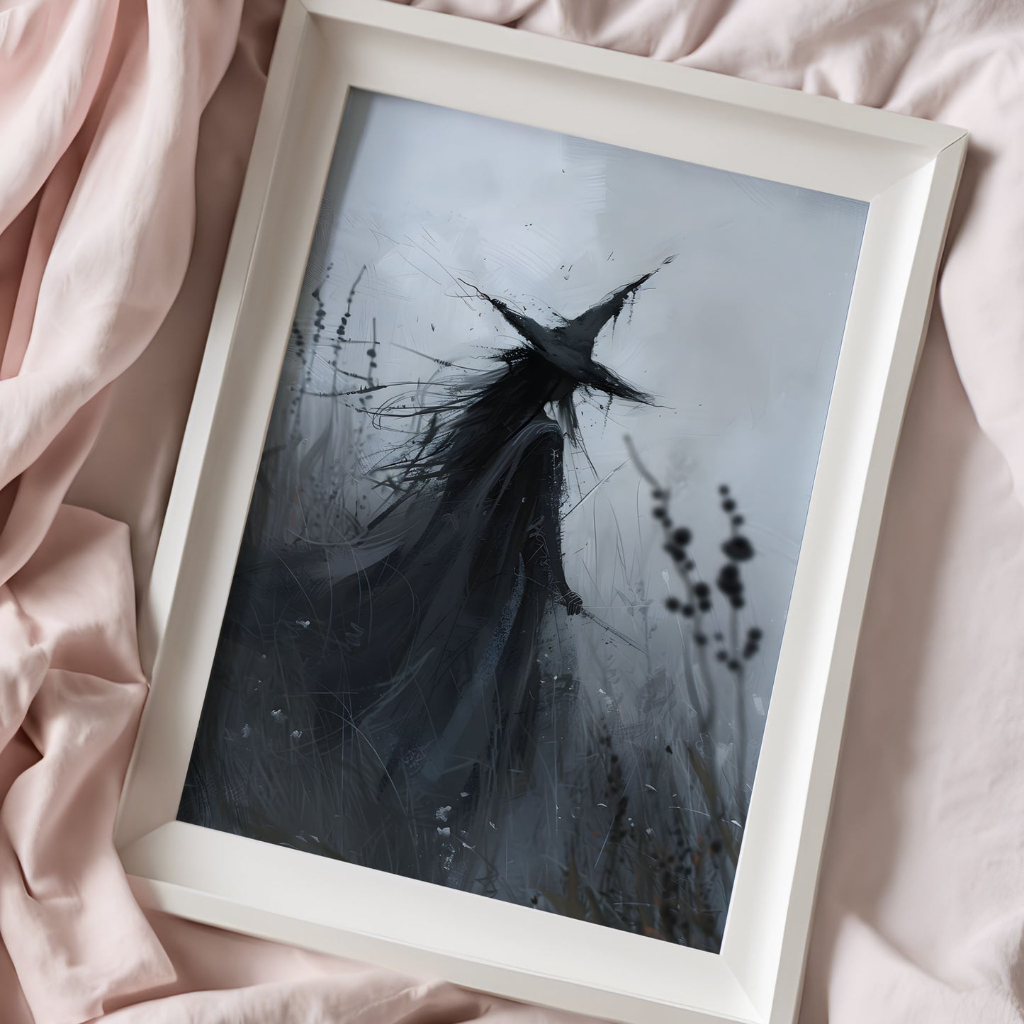 Gothic Witch Art: Dark Painting in High Grass Poster Print