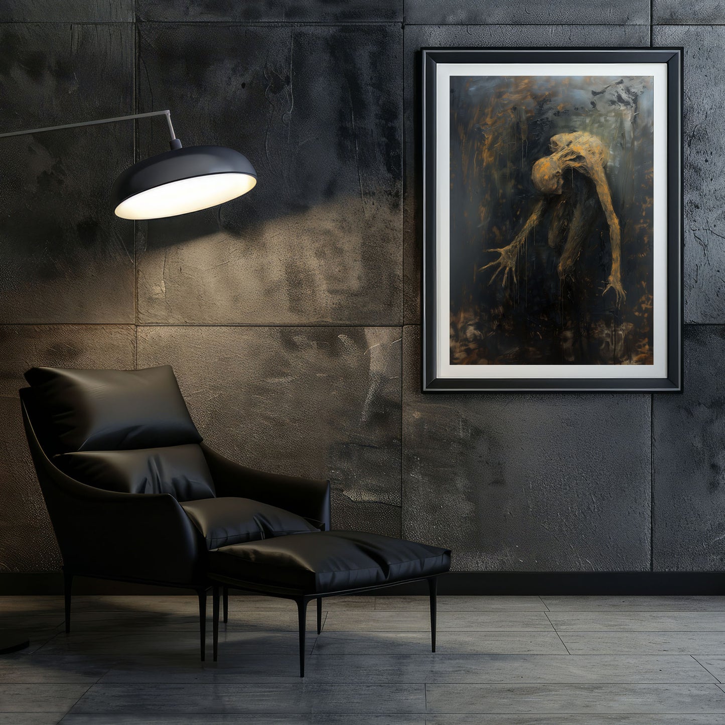 Gritty Scary Oil Painting of Bent Over Creature - Gothic Poster Print