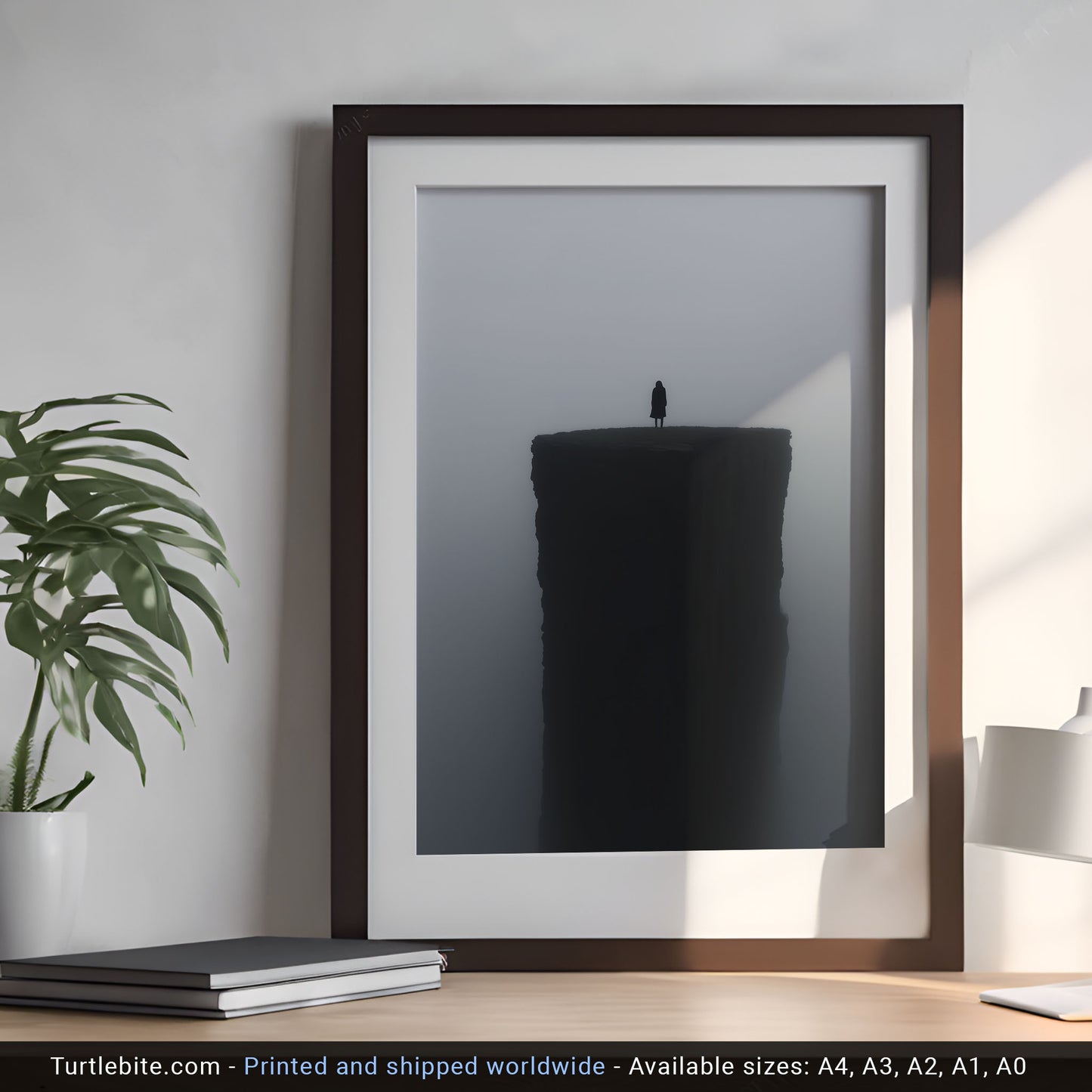 Minimalist Photograph of a Lonely Figure on a Cliff Poster | Dark Aesthetic Print