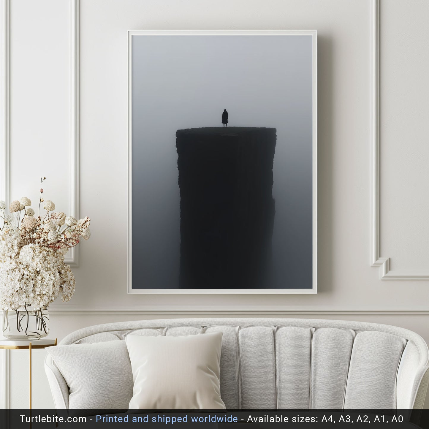 Minimalist Photograph of a Lonely Figure on a Cliff Poster | Dark Aesthetic Print