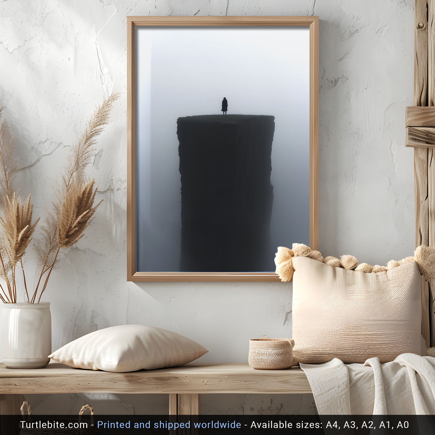 Minimalist Photograph of a Lonely Figure on a Cliff Poster | Dark Aesthetic Print