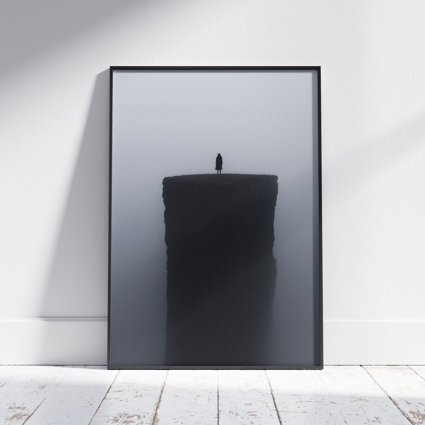 Minimalist Photograph of a Lonely Figure on a Cliff Poster | Dark Aesthetic Print