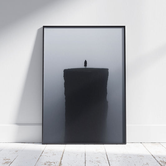 Minimalist Photograph of a Lonely Figure on a Cliff Poster | Dark Aesthetic Print