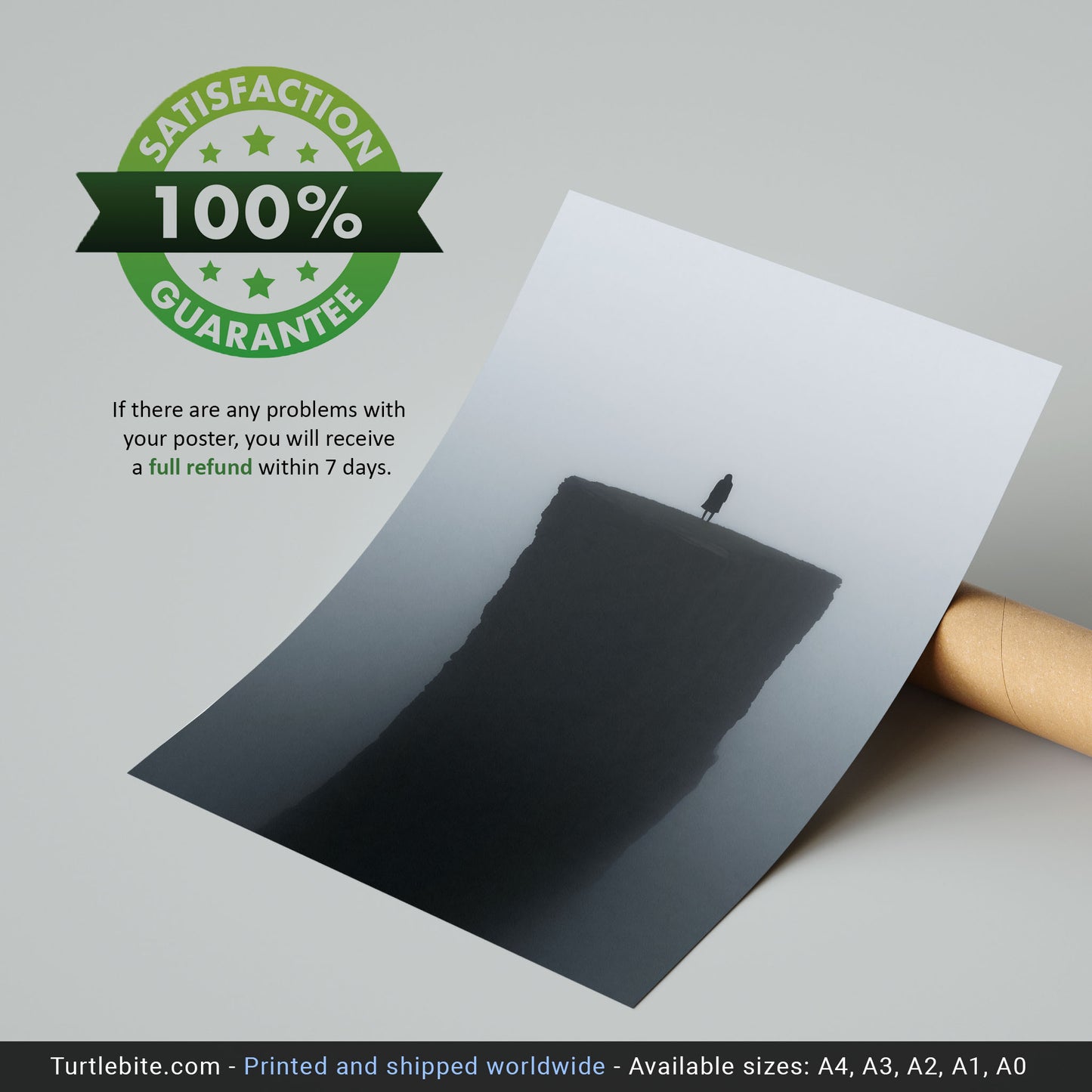 Minimalist Photograph of a Lonely Figure on a Cliff Poster | Dark Aesthetic Print