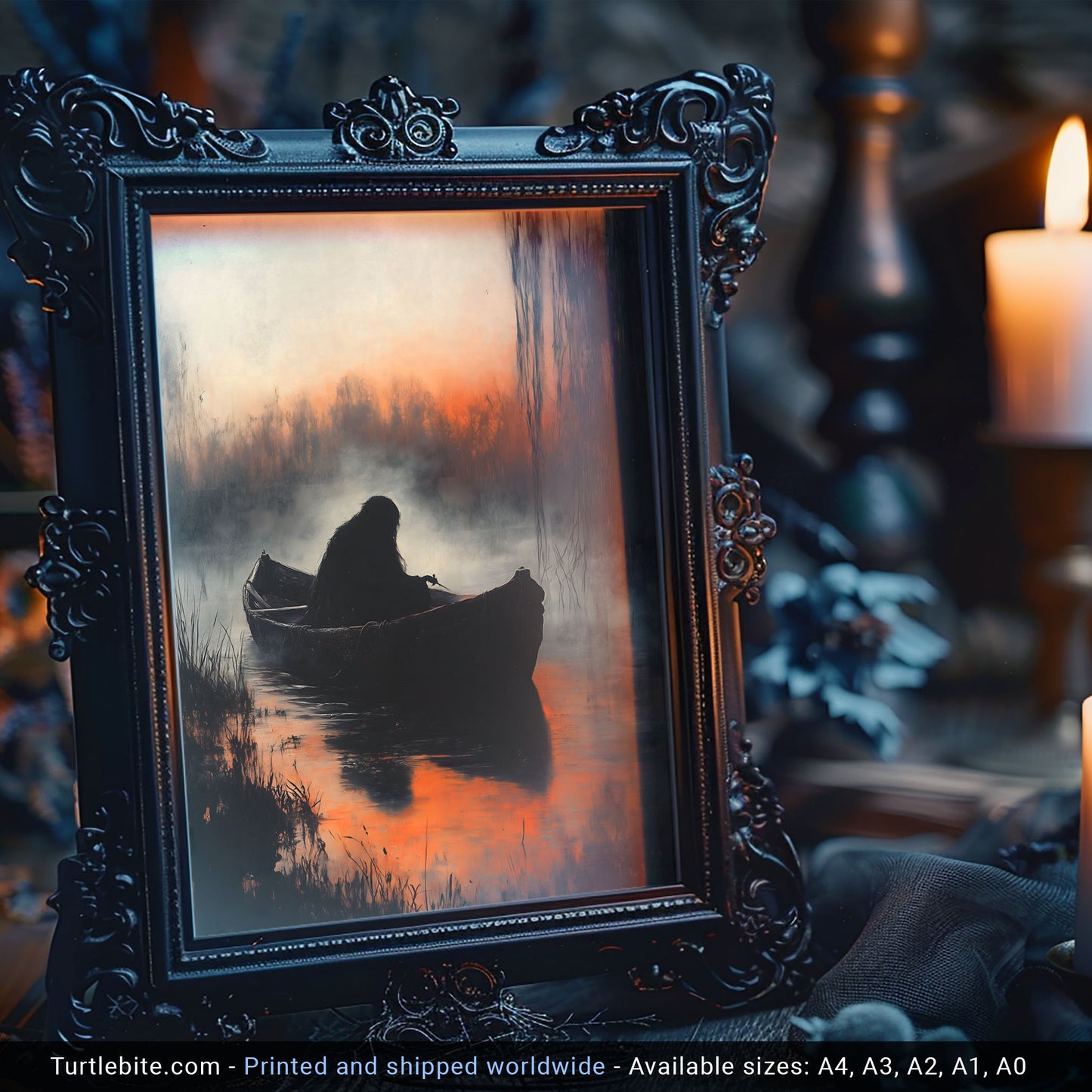 Mystic Demon in a Boat Painting Poster | Witchy Whimsigoth Wall Art Print