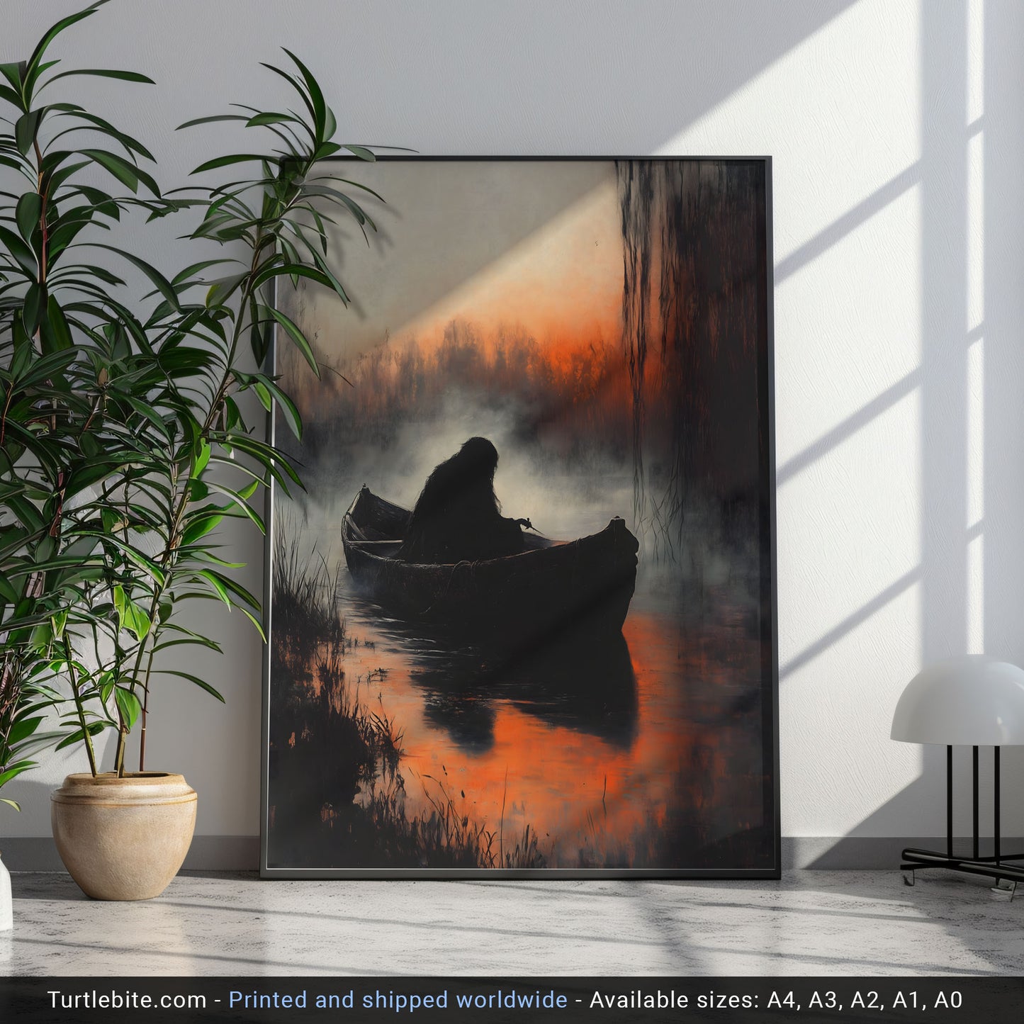Mystic Demon in a Boat Painting Poster | Witchy Whimsigoth Wall Art Print