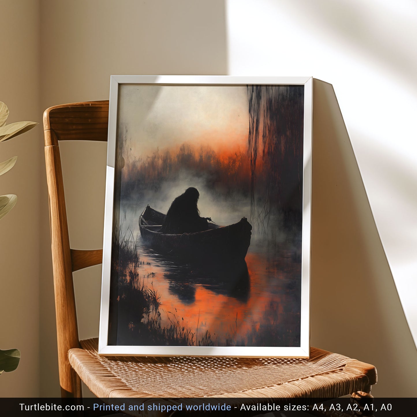 Mystic Demon in a Boat Painting Poster | Witchy Whimsigoth Wall Art Print
