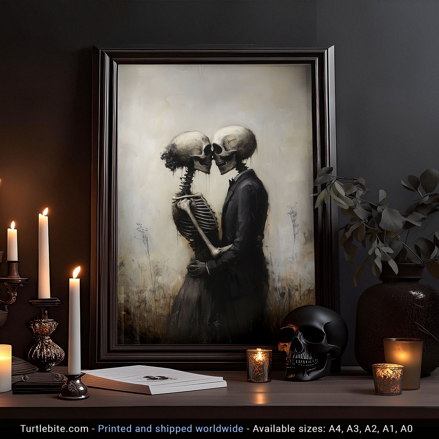 Skeleton Love Story - Gothic Skeletal Romance Painting - Dark Art Vintage Poster - Macabre Fine Art Print