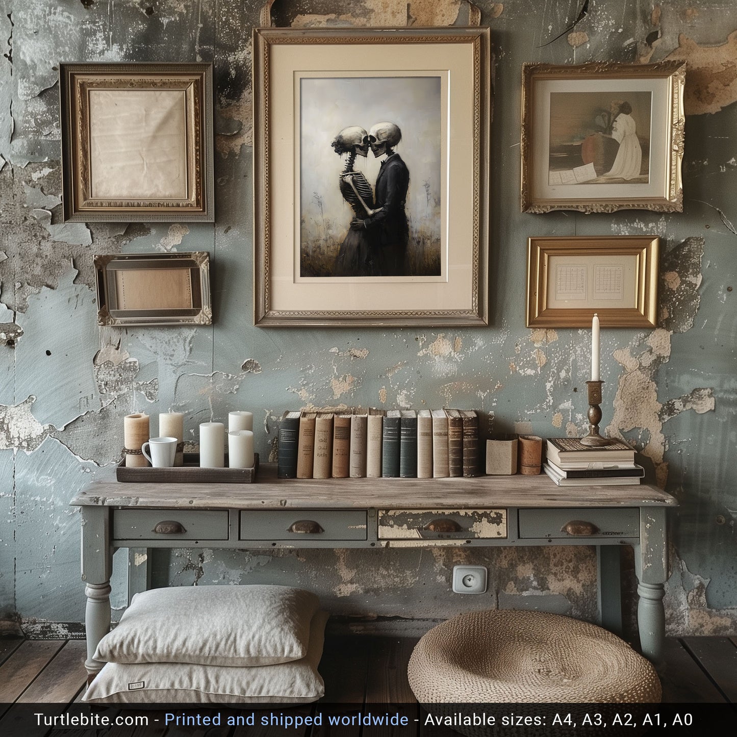 Skeleton Love Story - Gothic Skeletal Romance Painting - Dark Art Vintage Poster - Macabre Fine Art Print