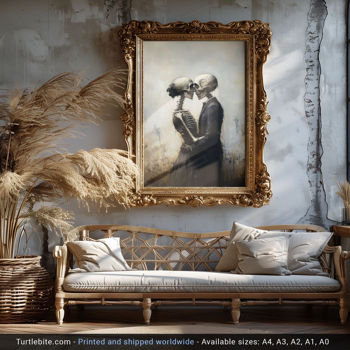 Skeleton Love Story - Gothic Skeletal Romance Painting - Dark Art Vintage Poster - Macabre Fine Art Print