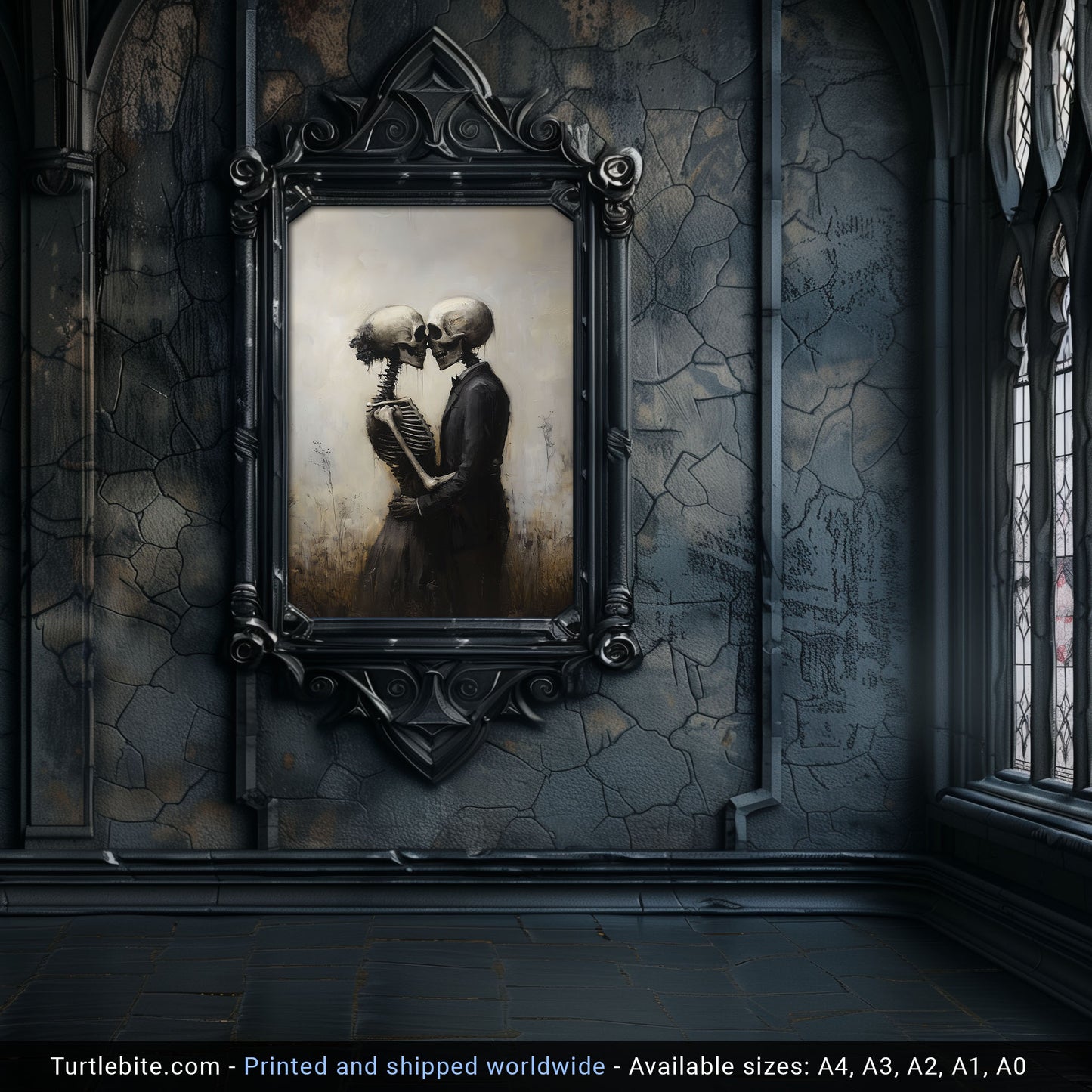 Skeleton Love Story - Gothic Skeletal Romance Painting - Dark Art Vintage Poster - Macabre Fine Art Print